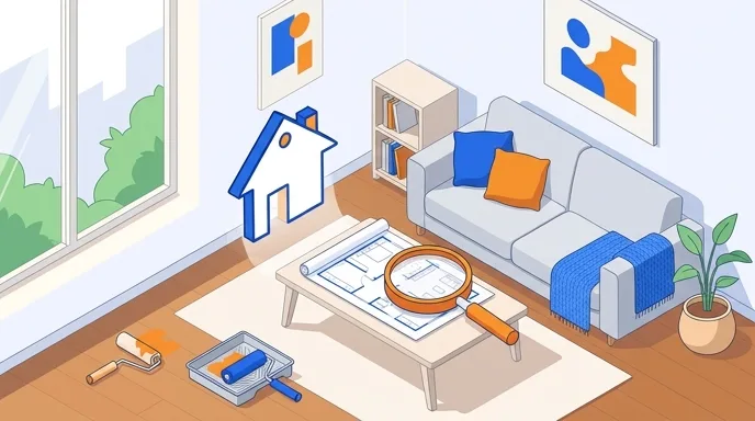 Salon rénové et lumineux avec un rouleau de peinture et un plan : faire des travaux avant de vendre son bien
